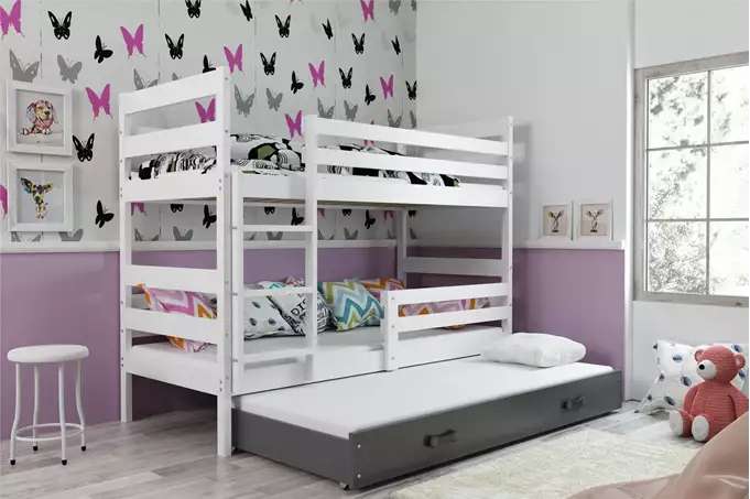 Visualizzazione per Letto per adolescenti a tre posti ERYK 90X200 con materasso e cassetto, bianco/grafite