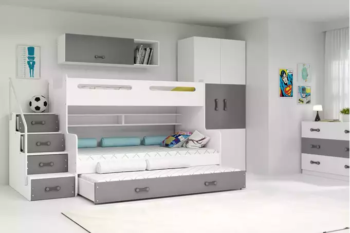 Visualizzazione per Letto per adolescenti a tre posti MAX 3 120X200 con cassetto, grafite