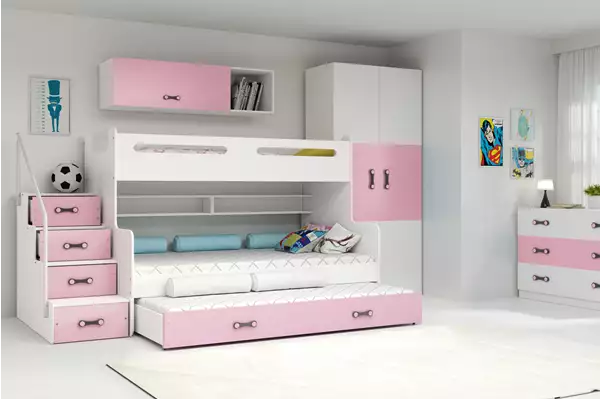 Visualizzazione per Letto per adolescenti a tre posti MAX 3 120X200 con cassetto, rosa Visualizzazione per Letto per adolescenti a tre posti MAX 3 120X200 con cassetto, rosa