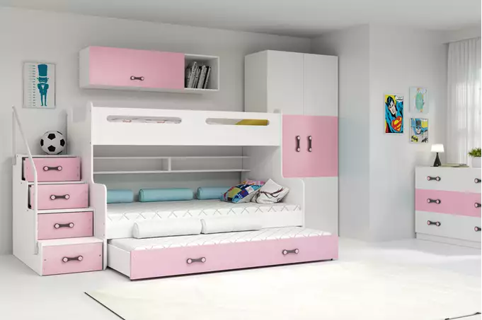Visualizzazione per Letto per adolescenti a tre posti MAX 3 120X200 con cassetto, rosa