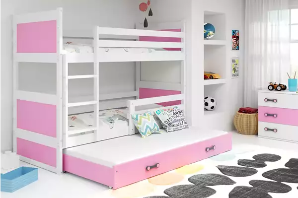Visualizzazione per Letto per adolescenti a tre posti RICO 90x200 con cassetto, bianco/rosa