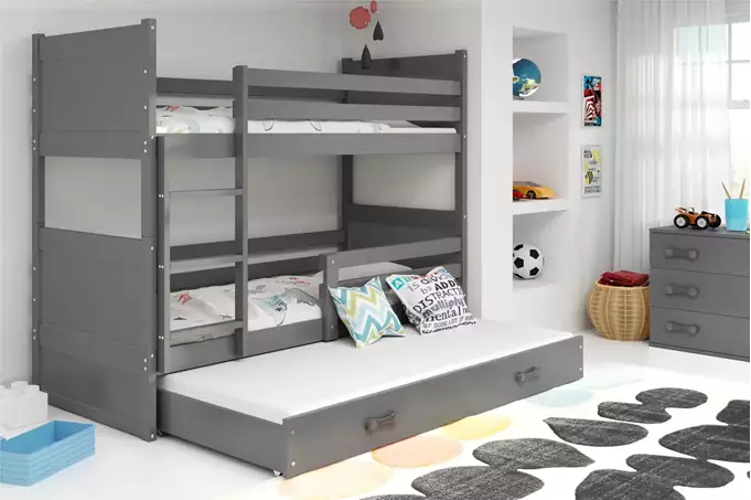 Visualizzazione per Letto per adolescenti a tre posti RICO 90X200 con materasso e cassetto, grafite