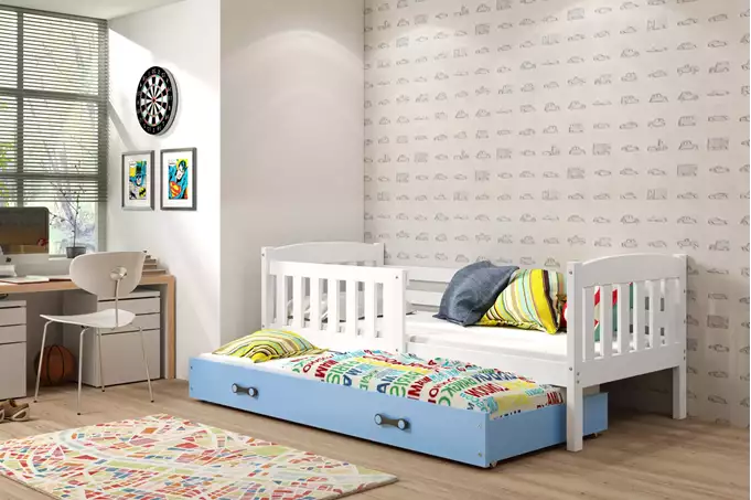 Visualizzazione per Letto per adolescenti estraibile KUBUŚ 90X200 con materasso e cassetto, bianco/blu