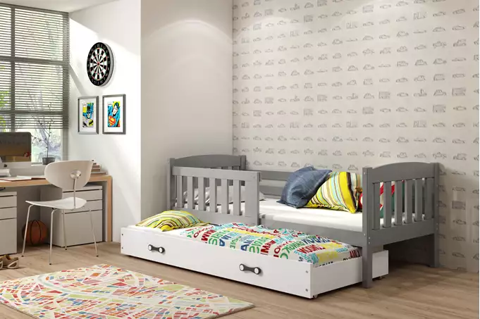 Visualizzazione per Letto per bambini estensibile KUBUŚ 80x160 con materasso e cassetto, grafite/bianco