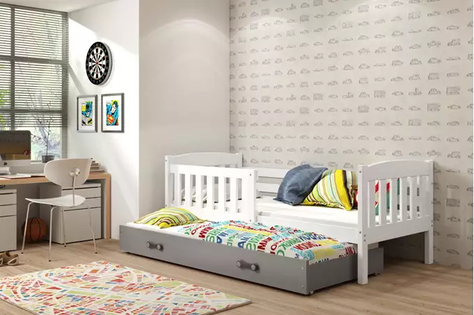 Visualizzazione per Letto per bambini estraibile KUBUŚ 80x160 con cassetto, bianco/grafite