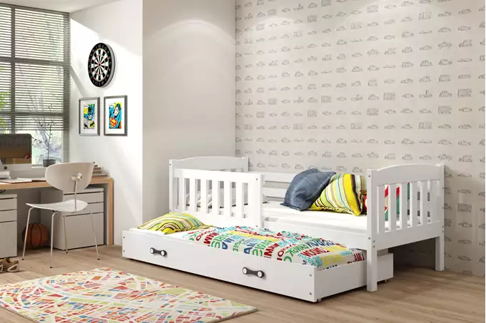 Visualizzazione per Letto per bambini estraibile KUBUŚ 80x160 con materasso e cassetto, bianco
