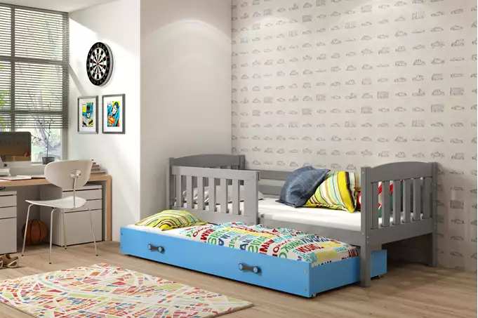 Visualizzazione per Letto per bambini estraibile KUBUŚ 80X160 con materasso e cassetto, grafite/blu