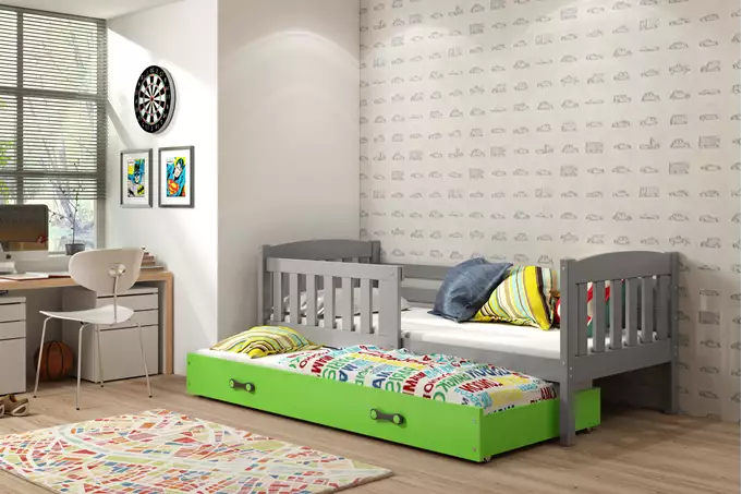 Visualizzazione per Letto per bambini estraibile KUBUŚ 80X160 con materasso e cassetto, grafite/verde