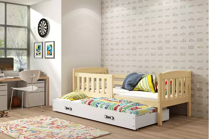 Visualizzazione per Letto per bambini estraibile KUBUŚ 80x160 con materasso e cassetto, pino/bianco