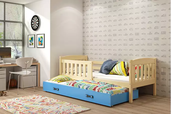Visualizzazione per Letto per bambini estraibile KUBUŚ 80x160 con materasso e cassetto, pino/blu