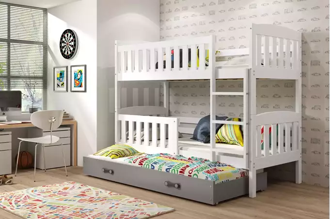 Visualizzazione per Letto per giovani a tre posti KUBUŚ 90X200 con cassetto, bianco/grafite