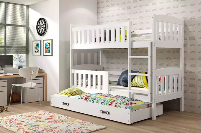 Visualizzazione per Letto per giovani a tre posti KUBUŚ 90X200 con cassetto, bianco