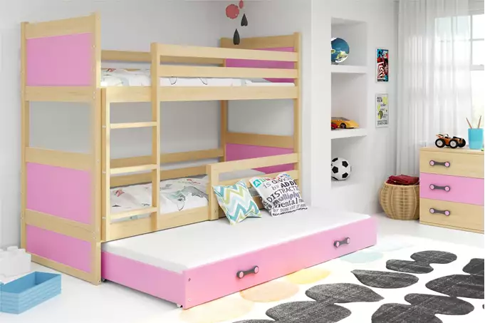 Visualizzazione per Letto per giovani a tre posti RICO 90X200 con materasso e cassetto, pino/rosa
