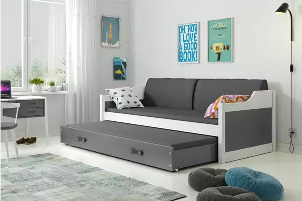 Visualizzazione per Letto per giovani estraibile DAWID 90x200 con materasso e cassetto, bianco/grafite Visualizzazione per Letto per giovani estraibile DAWID 90x200 con materasso e cassetto, bianco/grafite
