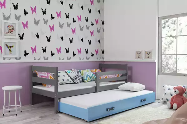 Visualizzazione per Letto per giovani estraibile ERYK 90X200 con materasso e cassetto, grafite/blu Visualizzazione per Letto per giovani estraibile ERYK 90X200 con materasso e cassetto, grafite/blu