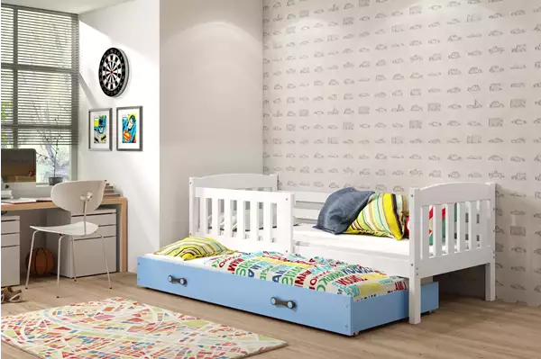 Visualizzazione per Letto per giovani estraibile KUBUŚ 90x190 con materasso e cassetto, bianco/blu