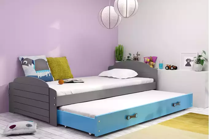 Visualizzazione per Letto per giovani estraibile LILI 90x200 con cassetto, grafite/blu