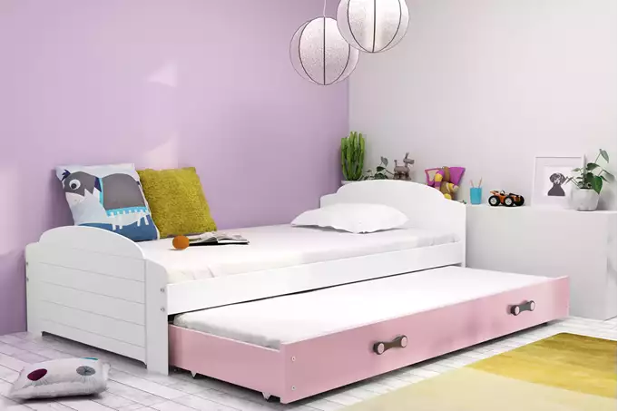 Visualizzazione per Letto per giovani estraibile LILI 90X200 con materasso e cassetto, bianco/rosa