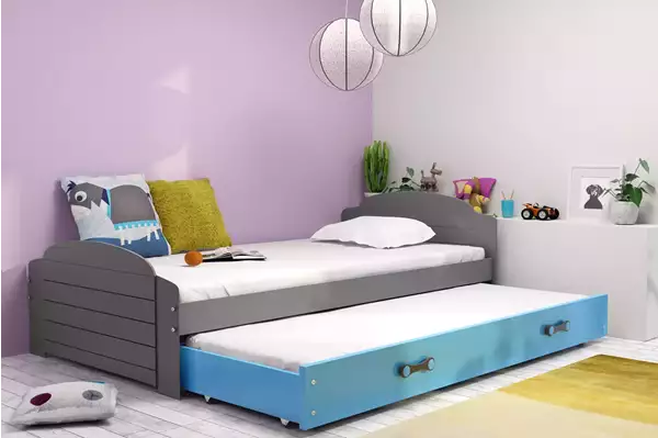 Visualizzazione per Letto per giovani estraibile LILI 90x200 con materasso e cassetto, grafite/blu