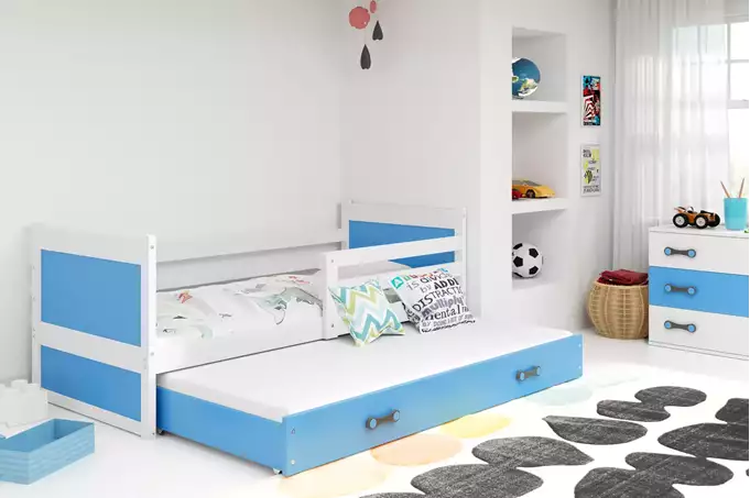 Visualizzazione per Letto per giovani estraibile RICO 90X200 con cassetto, bianco/blu