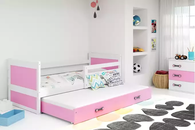 Visualizzazione per Letto per giovani estraibile RICO 90X200 con cassetto, bianco/rosa