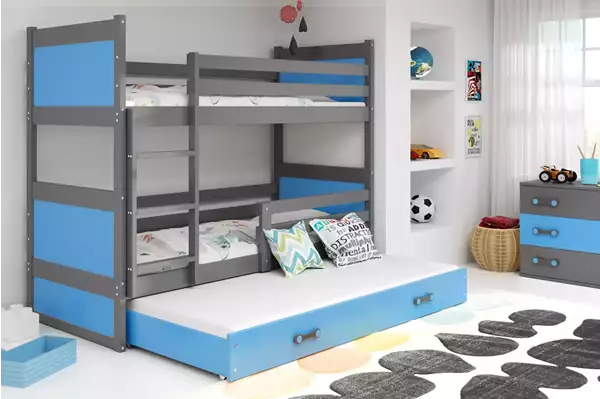 Visualizzazione per Letto per giovani tre posti RICO 90x200 con cassetto, grafite/blu Visualizzazione per Letto per giovani tre posti RICO 90x200 con cassetto, grafite/blu