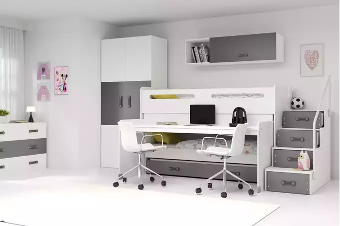 Visualizzazione per Letto per giovani triplo MAX 1 80X200 con scrivania, grafite