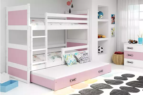 Visualizzazione per Letto per giovani triplo RICO 90X190 con cassetto, bianco/rosa Visualizzazione per Letto per giovani triplo RICO 90X190 con cassetto, bianco/rosa