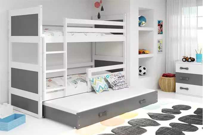 Visualizzazione per Letto per giovani triplo RICO 90x200 con materasso e cassetto, bianco/grafite