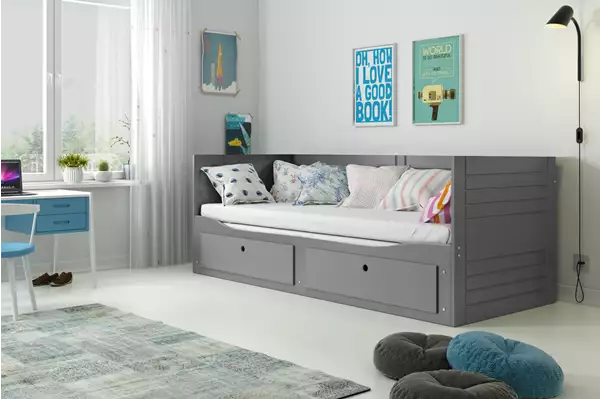 Visualizzazione per Letto per ragazzi a due piazze estensibile HERMES 80X200 con cassetto, grafite Visualizzazione per Letto per ragazzi a due piazze estensibile HERMES 80X200 con cassetto, grafite