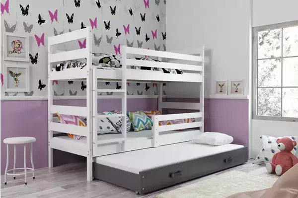 Visualizzazione per Letto per ragazzi a tre posti ERYK 90X200 con cassetto, bianco/grafite Visualizzazione per Letto per ragazzi a tre posti ERYK 90X200 con cassetto, bianco/grafite