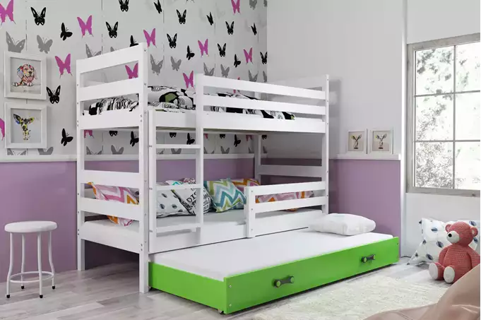 Visualizzazione per Letto per ragazzi a tre posti ERYK 90X200 con cassetto, bianco/verde