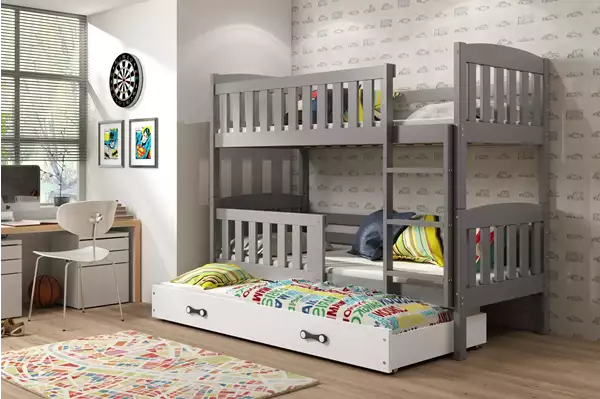 Visualizzazione per Letto per ragazzi a tre posti KUBUŚ 90X190 con cassetto, grafite/bianco Visualizzazione per Letto per ragazzi a tre posti KUBUŚ 90X190 con cassetto, grafite/bianco