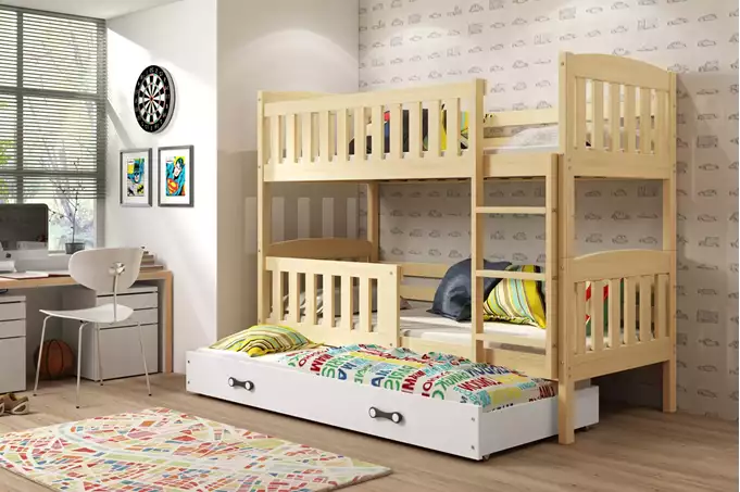 Visualizzazione per Letto per ragazzi a tre posti KUBUŚ 90X190 con cassetto, pino/bianco
