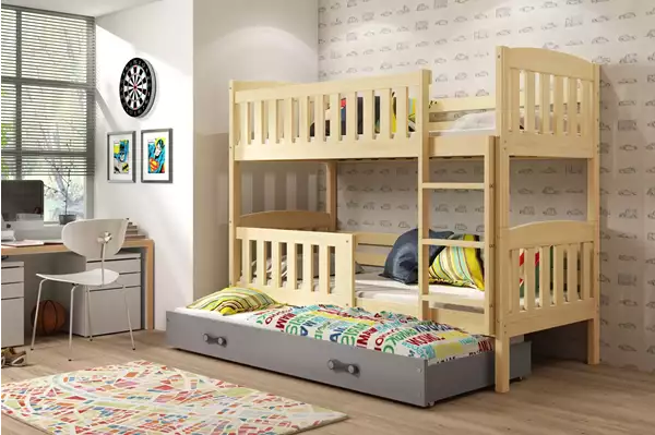 Visualizzazione per Letto per ragazzi a tre posti KUBUŚ 90X190 con cassetto, pino/grafite Visualizzazione per Letto per ragazzi a tre posti KUBUŚ 90X190 con cassetto, pino/grafite