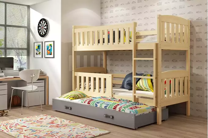 Visualizzazione per Letto per ragazzi a tre posti KUBUŚ 90X190 con cassetto, pino/grafite