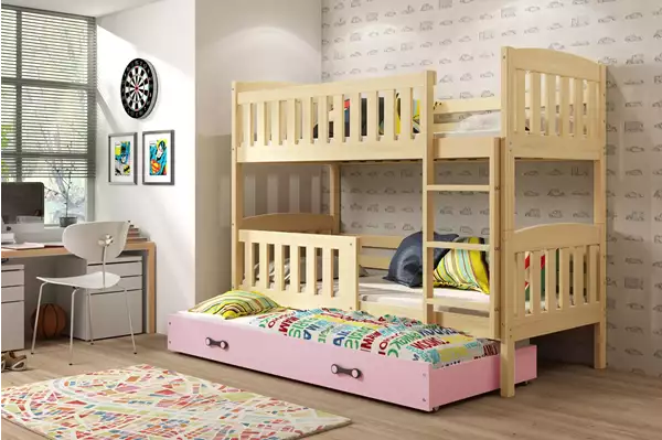 Visualizzazione per Letto per ragazzi a tre posti KUBUŚ 90X190 con materasso e cassetto, pino/rosa