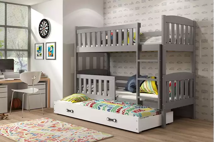 Visualizzazione per Letto per ragazzi a tre posti KUBUŚ 90x200 con cassetto, grafite/bianco