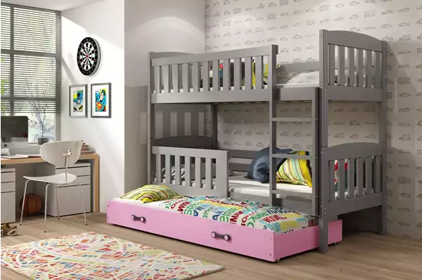 Visualizzazione per Letto per ragazzi a tre posti KUBUŚ 90x200 con cassetto, grafite/rosa Visualizzazione per Letto per ragazzi a tre posti KUBUŚ 90x200 con cassetto, grafite/rosa