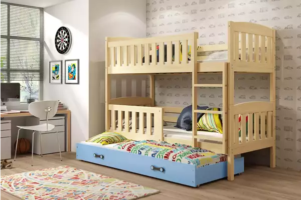 Visualizzazione per Letto per ragazzi a tre posti KUBUŚ 90X200 con cassetto, pino/blu