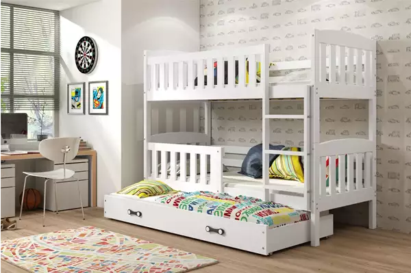Visualizzazione per Letto per ragazzi a tre posti KUBUŚ 90X200 con materasso e cassetto, bianco