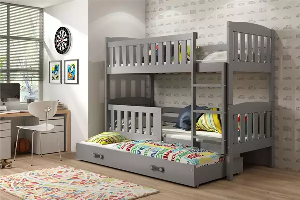Visualizzazione per Letto per ragazzi a tre posti KUBUŚ 90X200 con materasso e cassetto, grafite Visualizzazione per Letto per ragazzi a tre posti KUBUŚ 90X200 con materasso e cassetto, grafite