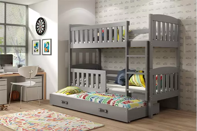 Visualizzazione per Letto per ragazzi a tre posti KUBUŚ 90X200 con materasso e cassetto, grafite
