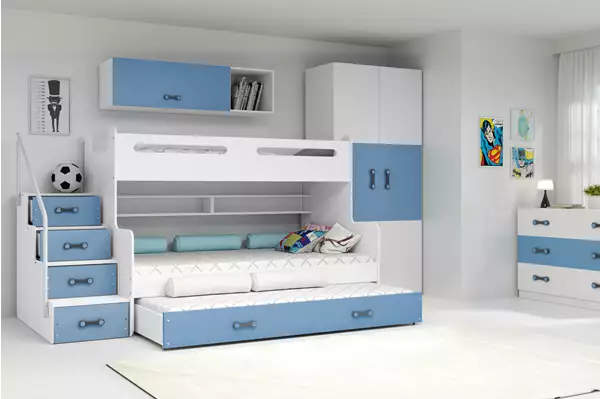 Visualizzazione per Letto per ragazzi a tre posti MAX 3 120x200 con materasso e cassetto, blu Visualizzazione per Letto per ragazzi a tre posti MAX 3 120x200 con materasso e cassetto, blu