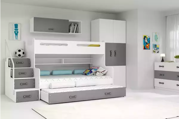 Visualizzazione per Letto per ragazzi a tre posti MAX 3 120x200 con materasso e cassetto, grafite