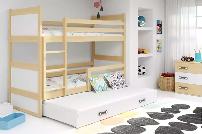 Visualizzazione per Letto per ragazzi a tre posti RICO 90X200 con cassetto, pino/bianco