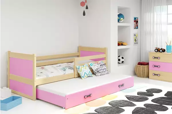 Visualizzazione per Letto per ragazzi estensibile RICO 90X200 con materasso e cassetto, pino/rosa Visualizzazione per Letto per ragazzi estensibile RICO 90X200 con materasso e cassetto, pino/rosa