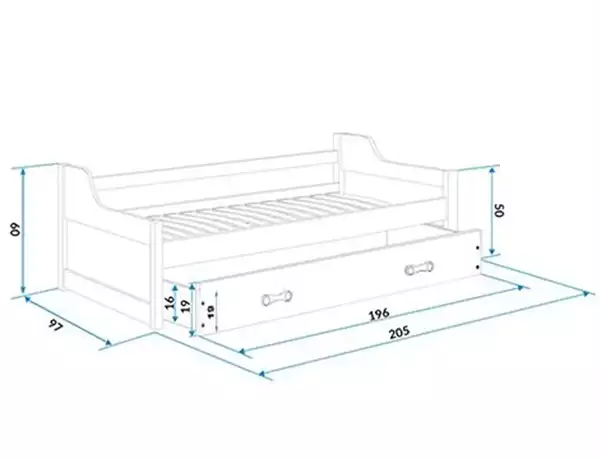 Misura del Letto per ragazzi estraibile DAWID 90X200 con materasso e cassetto, bianco/rosa Misura del Letto per ragazzi estraibile DAWID 90X200 con materasso e cassetto, bianco/rosa