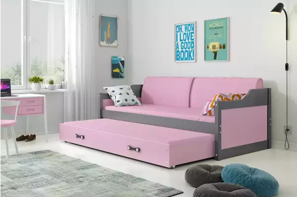 Visualizzazione per Letto per ragazzi estraibile DAWID 90X200 con materasso e cassetto, grafite/rosa Visualizzazione per Letto per ragazzi estraibile DAWID 90X200 con materasso e cassetto, grafite/rosa