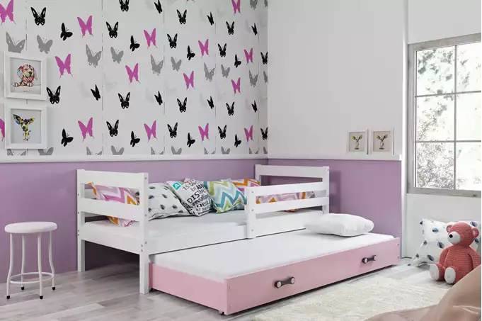 Visualizzazione per Letto per ragazzi estraibile ERYK 80X190 con materasso e cassetto, bianco/rosa